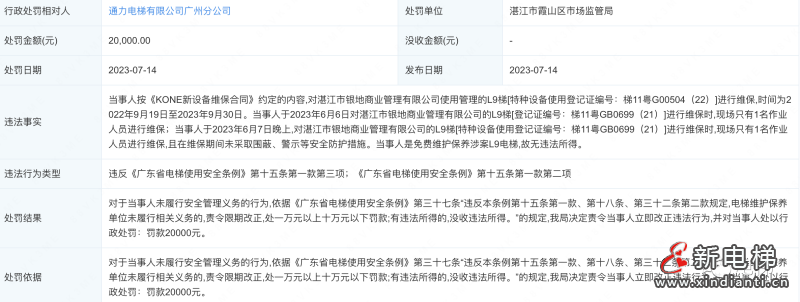 一人维保电梯!通力电梯广州分公司被罚!(图1) 微信图片_20230810131816