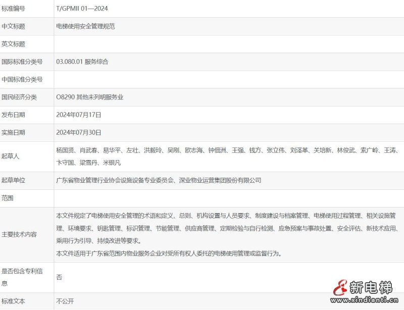关于发布广东省物业管理行业协会团体标准《电梯使用安全管理规范》的公告(图3) 360截图20240724110256405