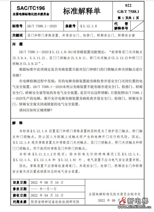 收藏!全国梯标委发布7588.1第24号解释单!附1-23号解释单(图26) 360截图20240729101108676