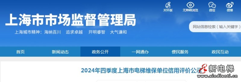 关于2024年四季度上海市电梯维保单位信用评价情况的公示