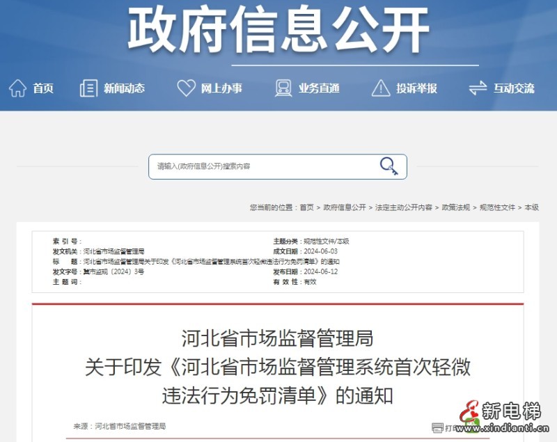 河北省市场监督管理领域首次轻微违法行为免罚清单