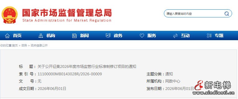关于公开征集2026年度市场监管行业标准制修订项目的通知